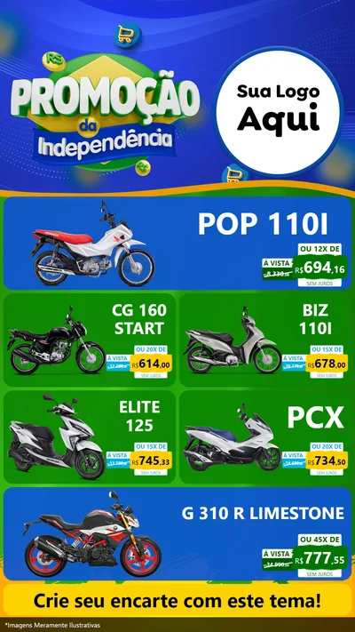 Modelo de TV para TV Vertical com o tema Promoção da Independência para Concessionaria de Motos