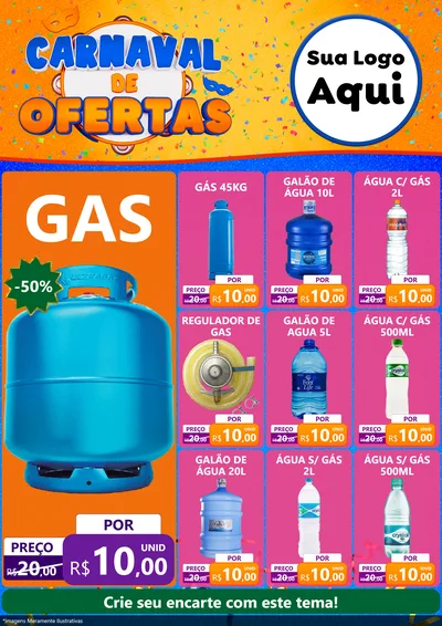 Modelo de Encarte para Encarte A4 Vertical com o tema Carnaval de Ofertas para Água e gás