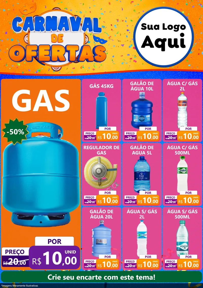 Modelo de Encarte para Encarte A4 Vertical com o tema Carnaval de Ofertas para Água e gás