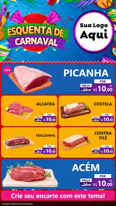 Modelo de TV para TV Vertical com o tema Esquenta de Carnaval para Açougue