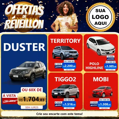 Modelo de Rede Social para Feed Facebook com o tema Ofertas de Réveillon para Concessionaria de Carros