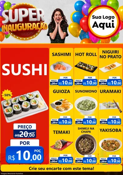 Modelo de Encarte para Encarte A4 Vertical com o tema Super Inauguração para Comida japonesa