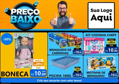 Modelo de Encarte para Encarte A4 Horizontal com o tema Preço Baixo para Brinquedos
