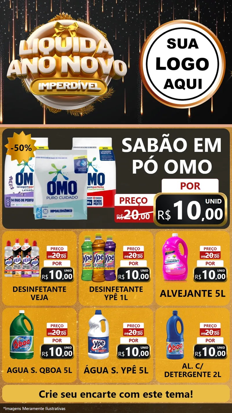 Modelo de Rede Social para Stories com o tema Liquida Ano Novo Imperdível para Produtos de Limpeza