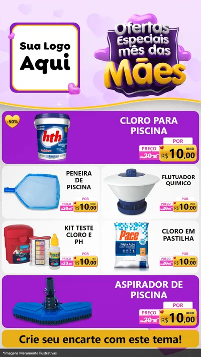 Modelo de TV para TV Vertical com o tema Ofertas Especiais - Mês das Mães para Produtos para Piscina
