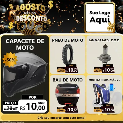 Modelo de Rede Social para Feed Facebook com o tema Agosto Mês do Desconto Louco para Moto peças