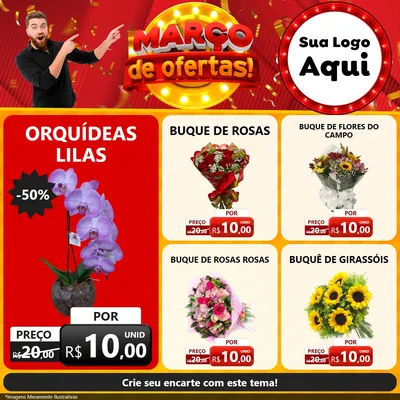 Modelo de Rede Social para Feed Facebook com o tema Março de Ofertas! para Floricultura e jardim