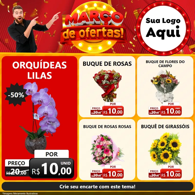 Modelo de Rede Social para Feed Facebook com o tema Março de Ofertas! para Floricultura e jardim