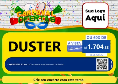 Modelo de Cartaz para Cartaz A4 Horizontal com o tema Carnaval de Ofertas para Concessionaria de Carros