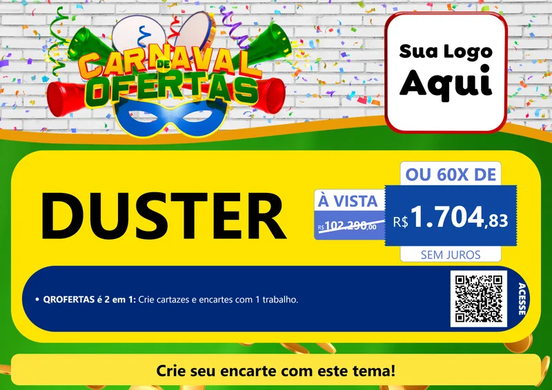 Modelo de Cartaz para Cartaz A4 Horizontal com o tema Carnaval de Ofertas para Concessionaria de Carros