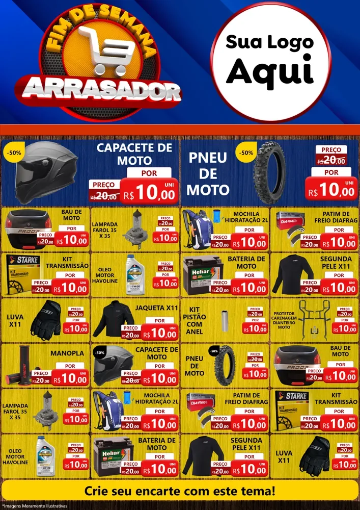 Modelo de Encarte para Encarte A4 Vertical com o tema Fim De Semana Arrasador para Moto peças