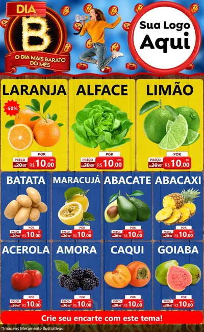 Modelo de Encarte para Encarte Grande com o tema Dia B - O Dia Mais Barato Do Mês para Hortifrúti
