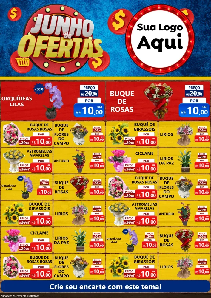 Modelo de Encarte para Encarte A4 Vertical com o tema Junho de Ofertas para Floricultura e jardim