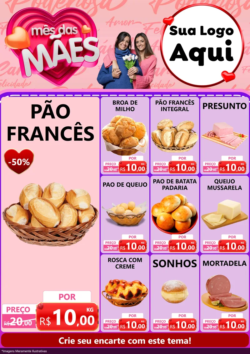 Modelo de Encarte para Encarte A4 Vertical com o tema Mês Das Mães para Padaria