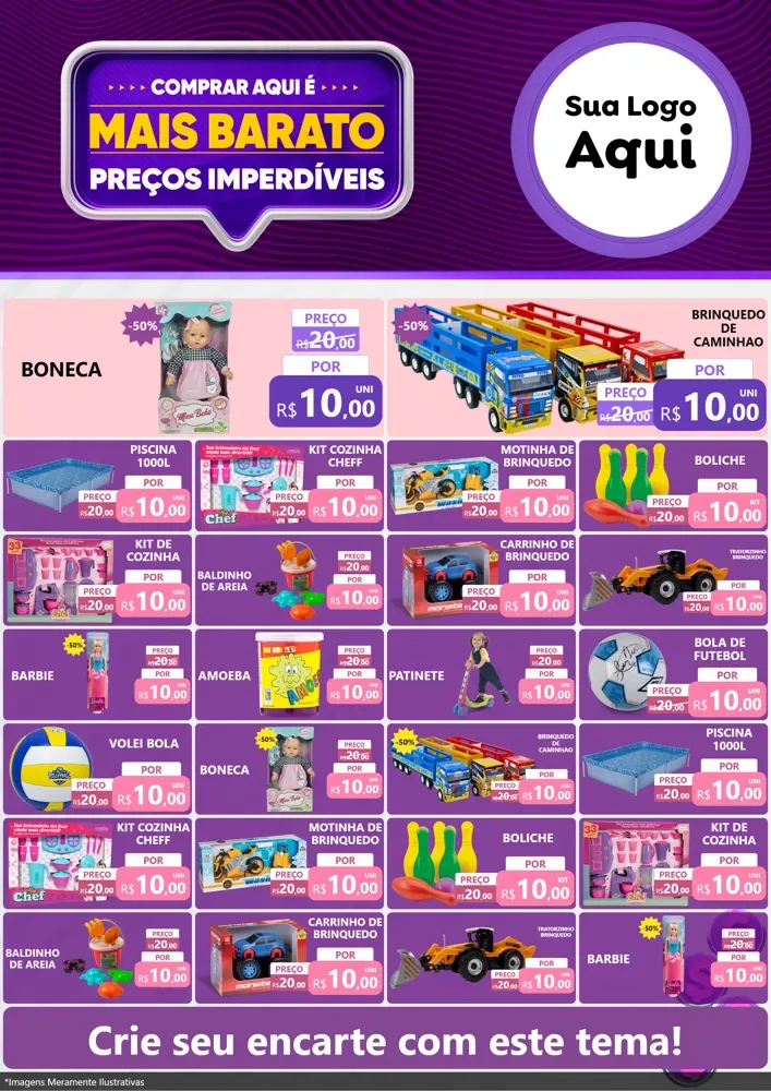 Modelo de Encarte para Encarte A4 Vertical com o tema Mais Barato para Brinquedos