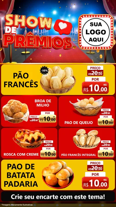 Modelo de TV para TV Vertical com o tema Show de Prêmios para Padaria