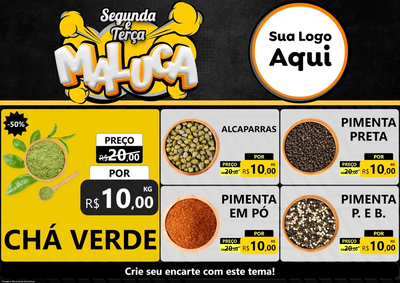 Modelo de Encarte para Encarte A4 Horizontal com o tema Segunda e Terça Maluca para Produtos Naturais