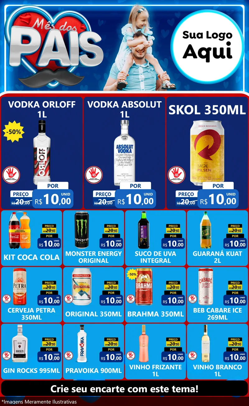 Modelo de Encarte para Encarte Grande com o tema Mês Dos Pais para Distribuidora de bebidas