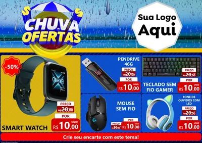 Modelo de Encarte para Encarte A4 Horizontal com o tema Chuva de Ofertas para Informática