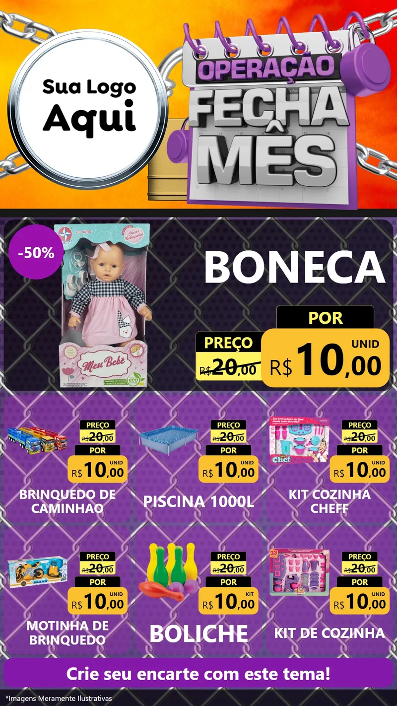 Modelo de Rede Social para Stories com o tema Operação Fecha Mês para Brinquedos