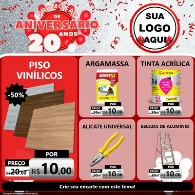 Modelo de Rede Social para Feed Facebook com o tema Promoção de Aniversário - 20 Anos para Material para Construção