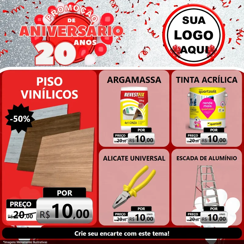 Modelo de Rede Social para Feed Facebook com o tema Promoção de Aniversário - 20 Anos para Material para Construção