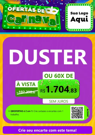 Modelo de Cartaz para Cartaz A4 Vertical com o tema Ofertas de Carnaval para Concessionaria de Carros