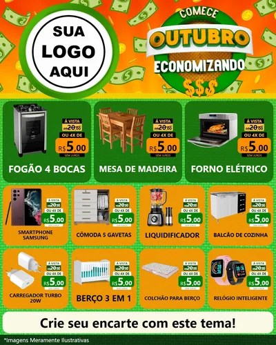 Modelo de Rede Social para Feed Instagram com o tema Comece Outubro Economizando para Móveis e Eletro