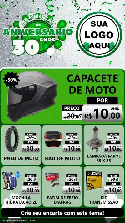 Modelo de Rede Social para Stories com o tema Promoção de Aniversário - 30 Anos para Moto peças