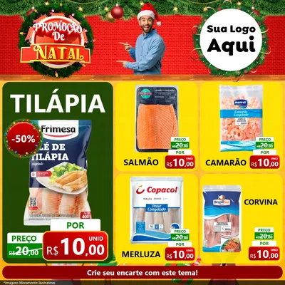 Modelo de Rede Social para Feed Facebook com o tema Promoção de Natal para Peixaria