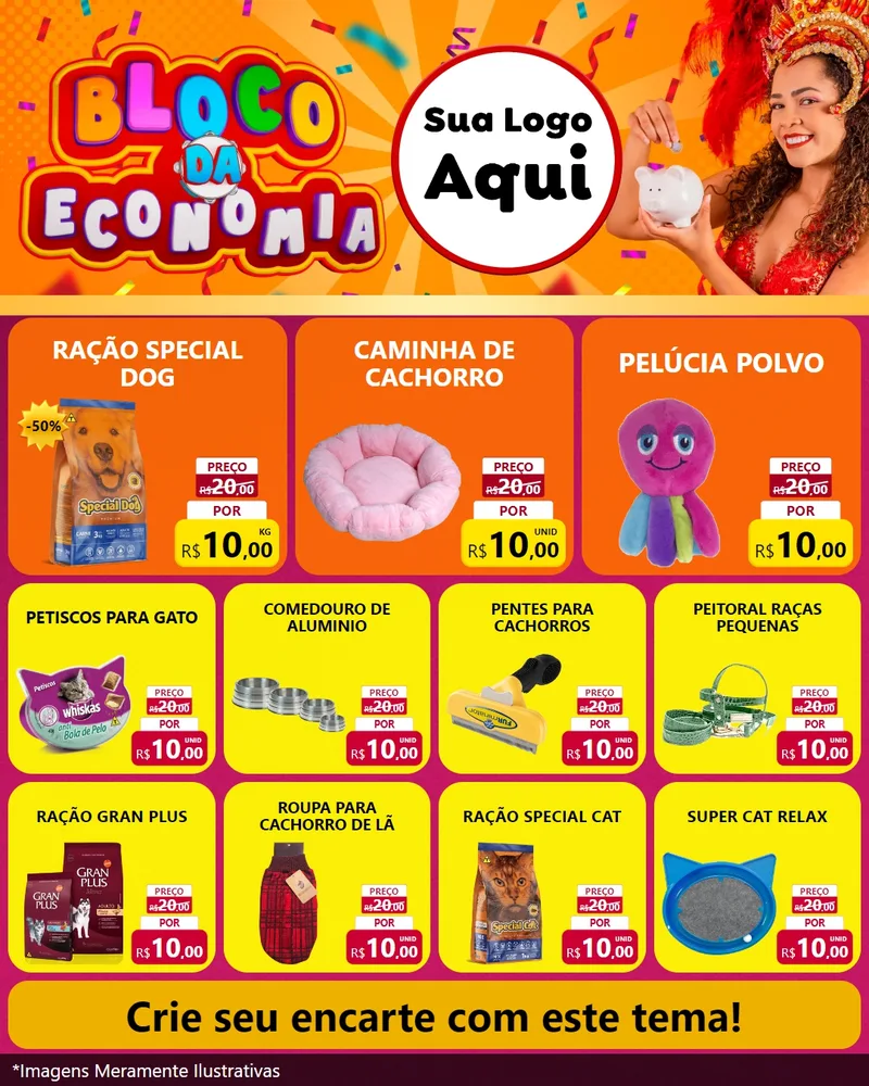Modelo de Rede Social para Feed Instagram com o tema Bloco da Economia para Pet Shop