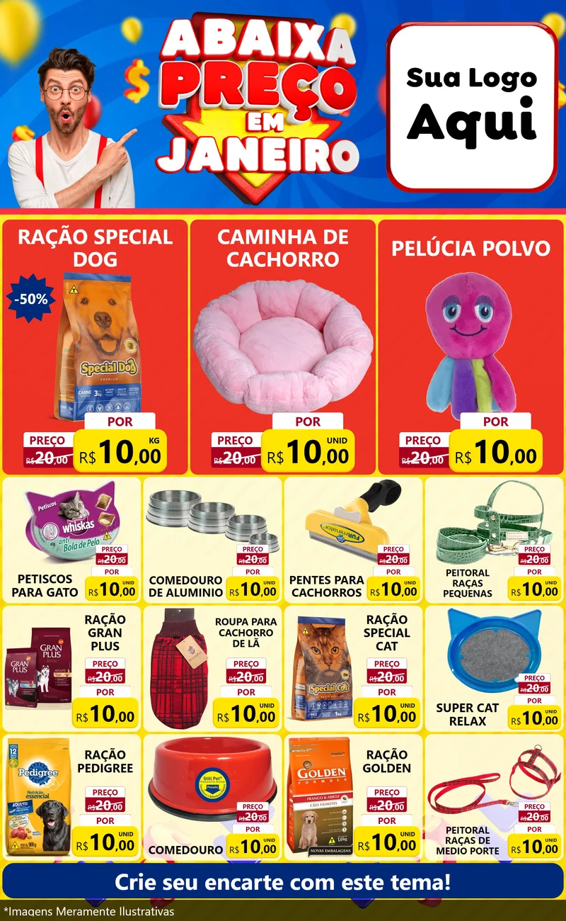 Modelo de Encarte para Encarte Grande com o tema Abaixa Preço em Janeiro para Pet Shop