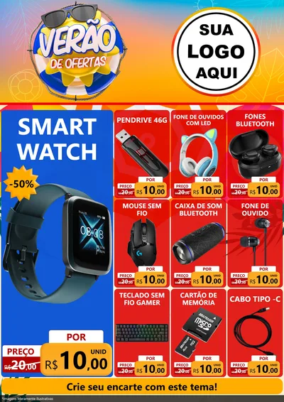 Modelo de Encarte para Encarte A4 Vertical com o tema Verão de Ofertas para Informática