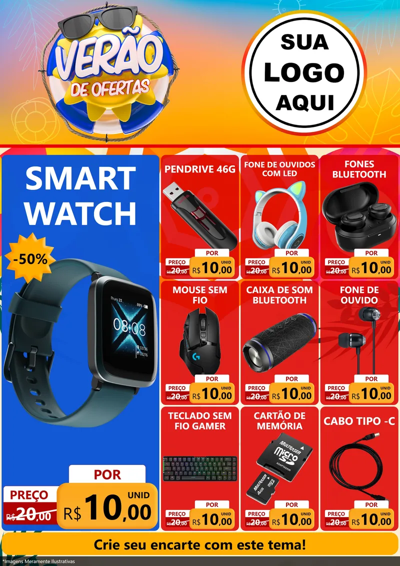 Modelo de Encarte para Encarte A4 Vertical com o tema Verão de Ofertas para Informática