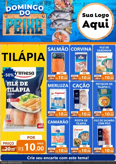 Modelo de Encarte para Encarte A4 Vertical com o tema Domingo do Peixe para Peixaria
