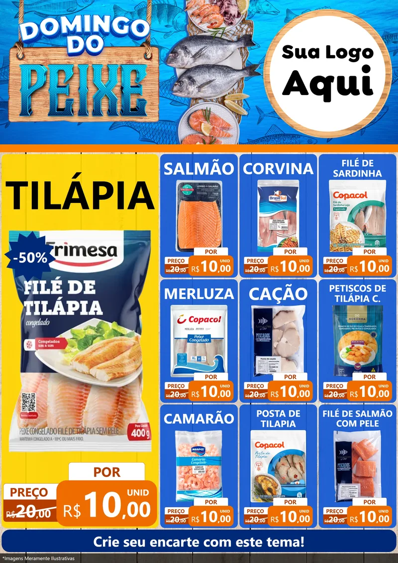 Modelo de Encarte para Encarte A4 Vertical com o tema Domingo do Peixe para Peixaria