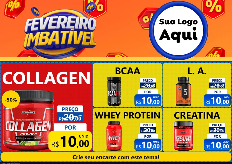 Modelo de Encarte para Encarte A4 Horizontal com o tema Fevereiro Imbatível para Suplementos alimentares