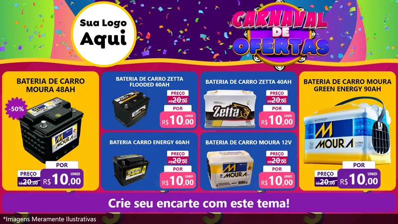 Modelo de TV para TV Horizontal com o tema Carnaval de Ofertas para Baterias Elétricas