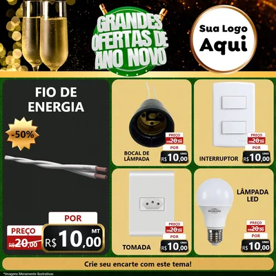 Modelo de Rede Social para Feed Facebook com o tema Grandes Ofertas de Ano Novo para Materiais Elétricos