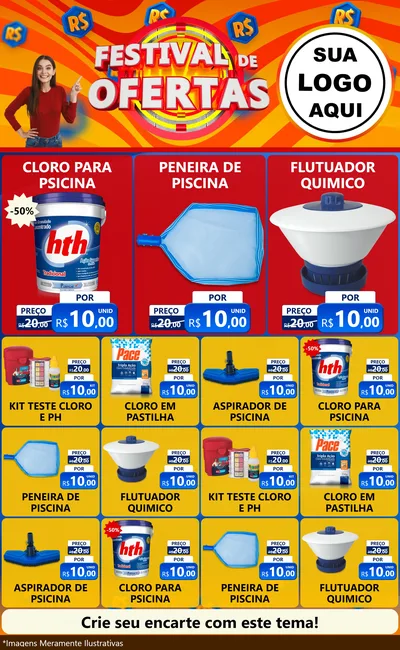 Modelo de Encarte para Encarte Grande com o tema Festival de Ofertas para Produtos para Piscina