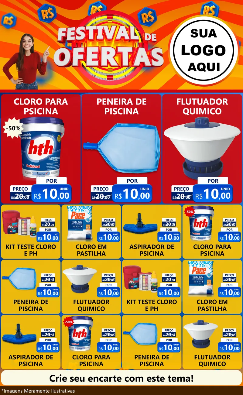 Modelo de Encarte para Encarte Grande com o tema Festival de Ofertas para Produtos para Piscina
