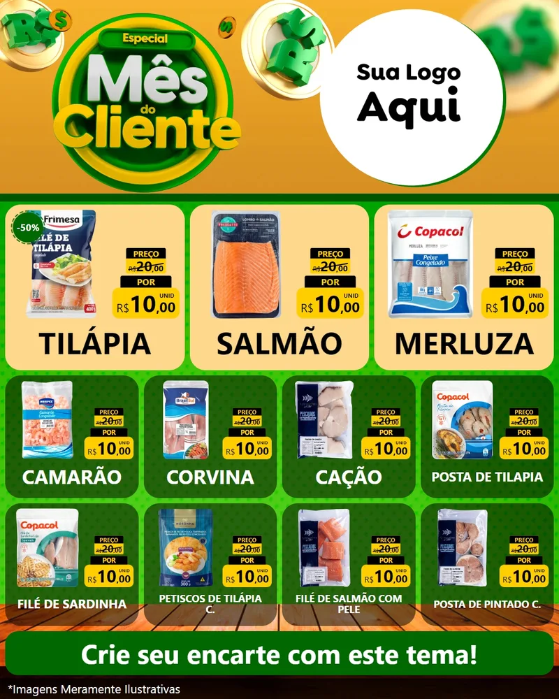 Modelo de Rede Social para Feed Instagram com o tema Especial Mês do Cliente para Peixaria
