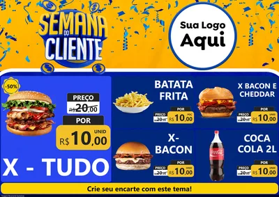Modelo de Encarte para Encarte A4 Horizontal com o tema Semana do Cliente para Hamburgueria