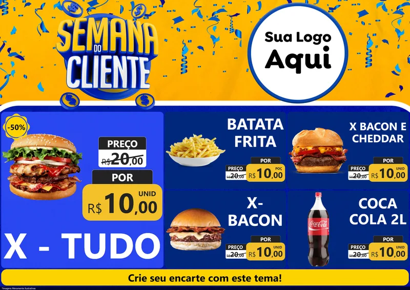 Modelo de Encarte para Encarte A4 Horizontal com o tema Semana do Cliente para Hamburgueria