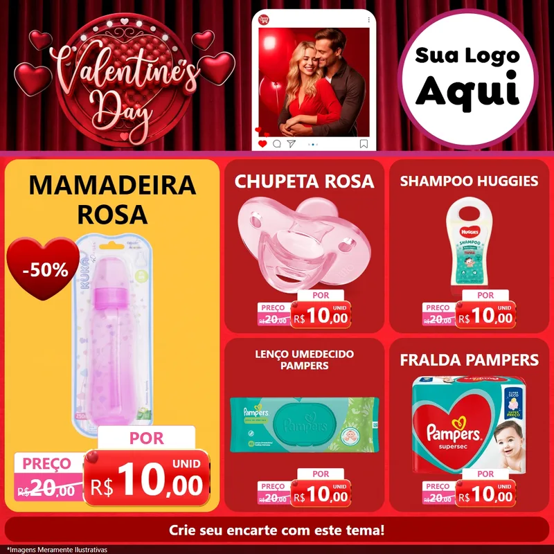 Modelo de Rede Social para Feed Facebook com o tema Valentine's Day para Bebês