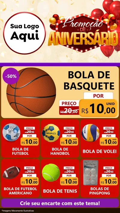 Modelo de Rede Social para Stories com o tema Promoção de Aniversário para Artigos Esportivos