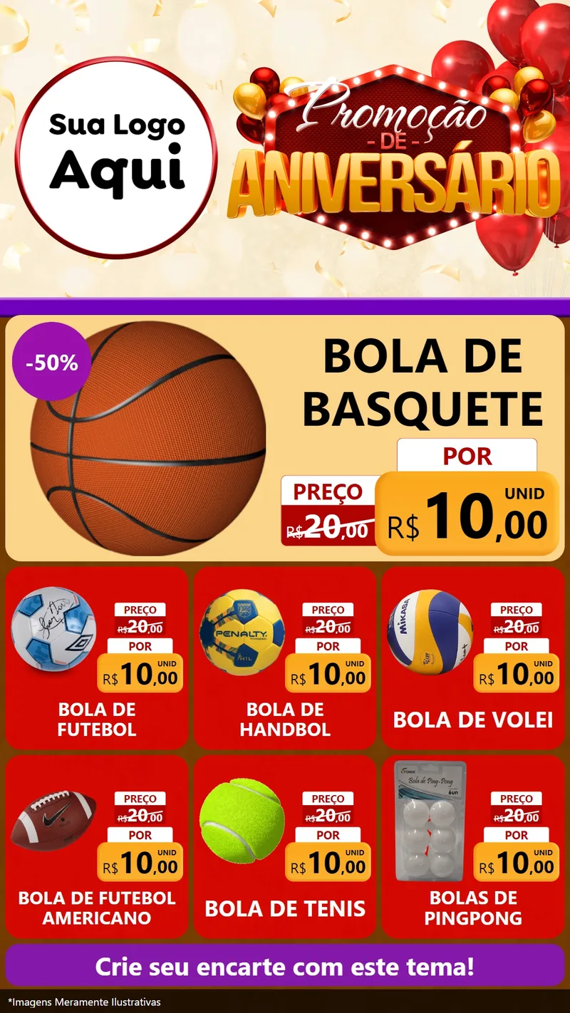 Modelo de Rede Social para Stories com o tema Promoção de Aniversário para Artigos Esportivos
