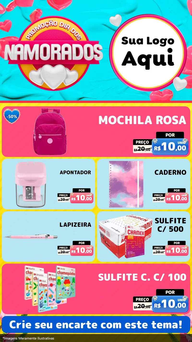 Modelo de TV para TV Vertical com o tema Promoção Dia dos Namorados para Papelaria