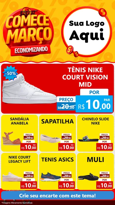 Modelo de Rede Social para Stories com o tema Comece Março Economizando para Calçados