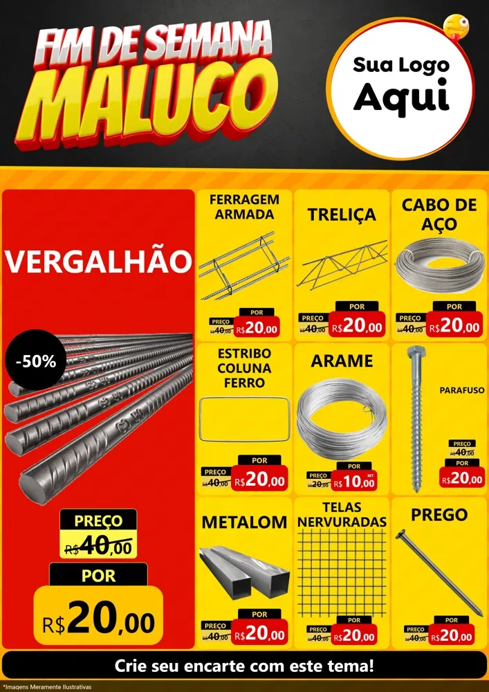 Modelo de Encarte para Encarte A4 Vertical com o tema Final de Semana Maluco para Ferragens